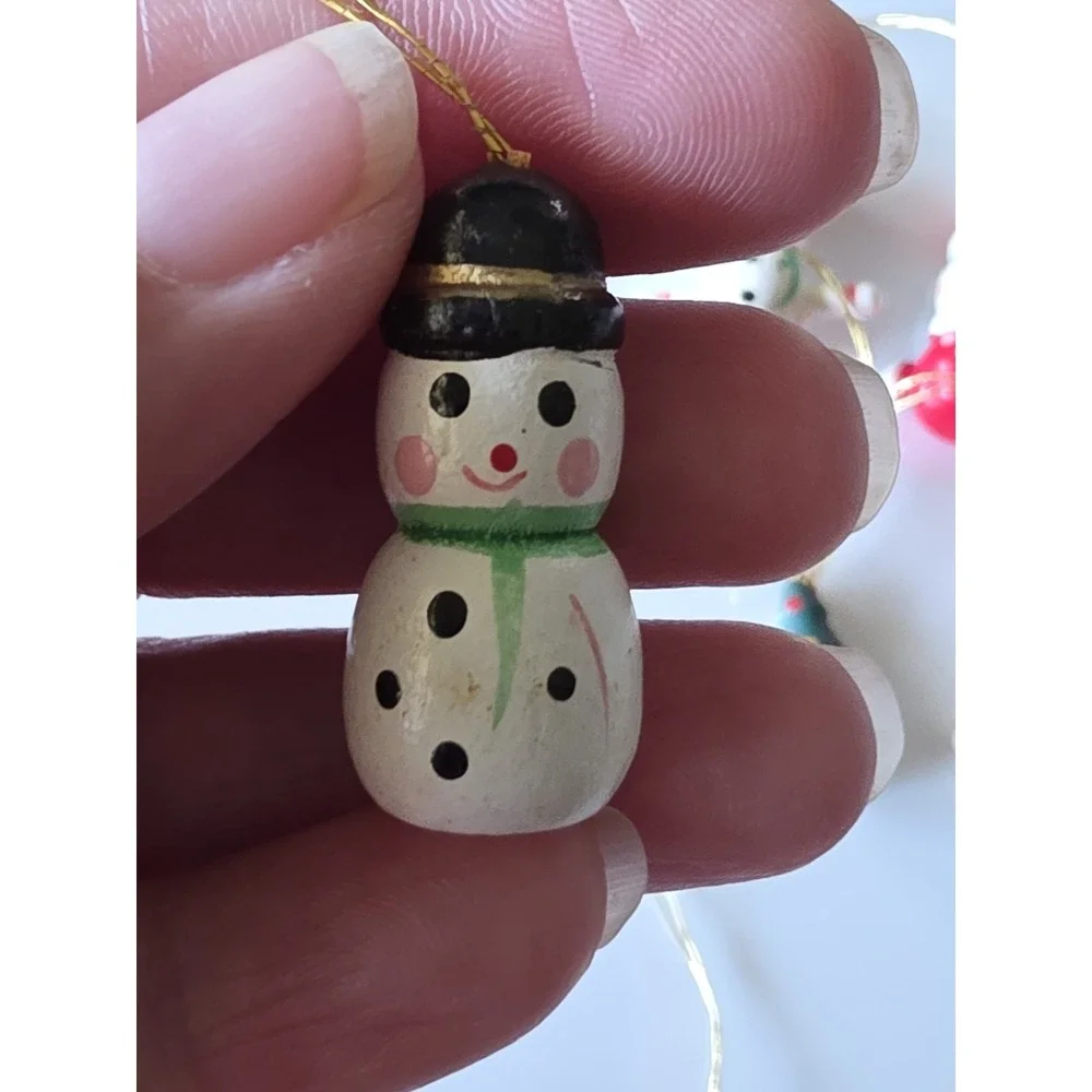 Vintage Lot Of 8 Mini Wooden Christmas Ornaments Wood Miniature Painted